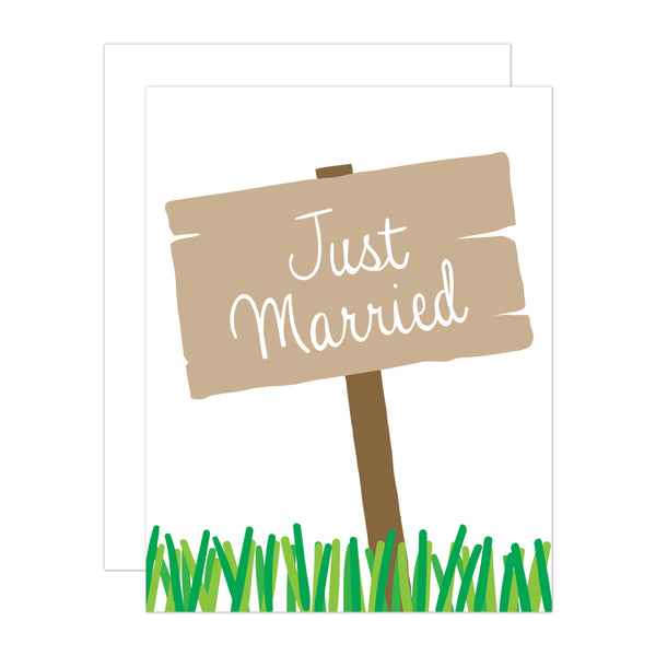 just married wooden sign greeting card