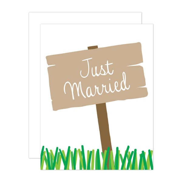 just married wooden sign greeting card